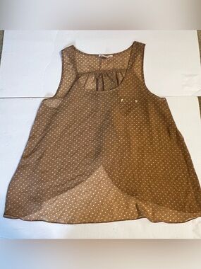 Bozzolo Brown and White Polka Dot Sleeveless Chiffon Blouse Size Large